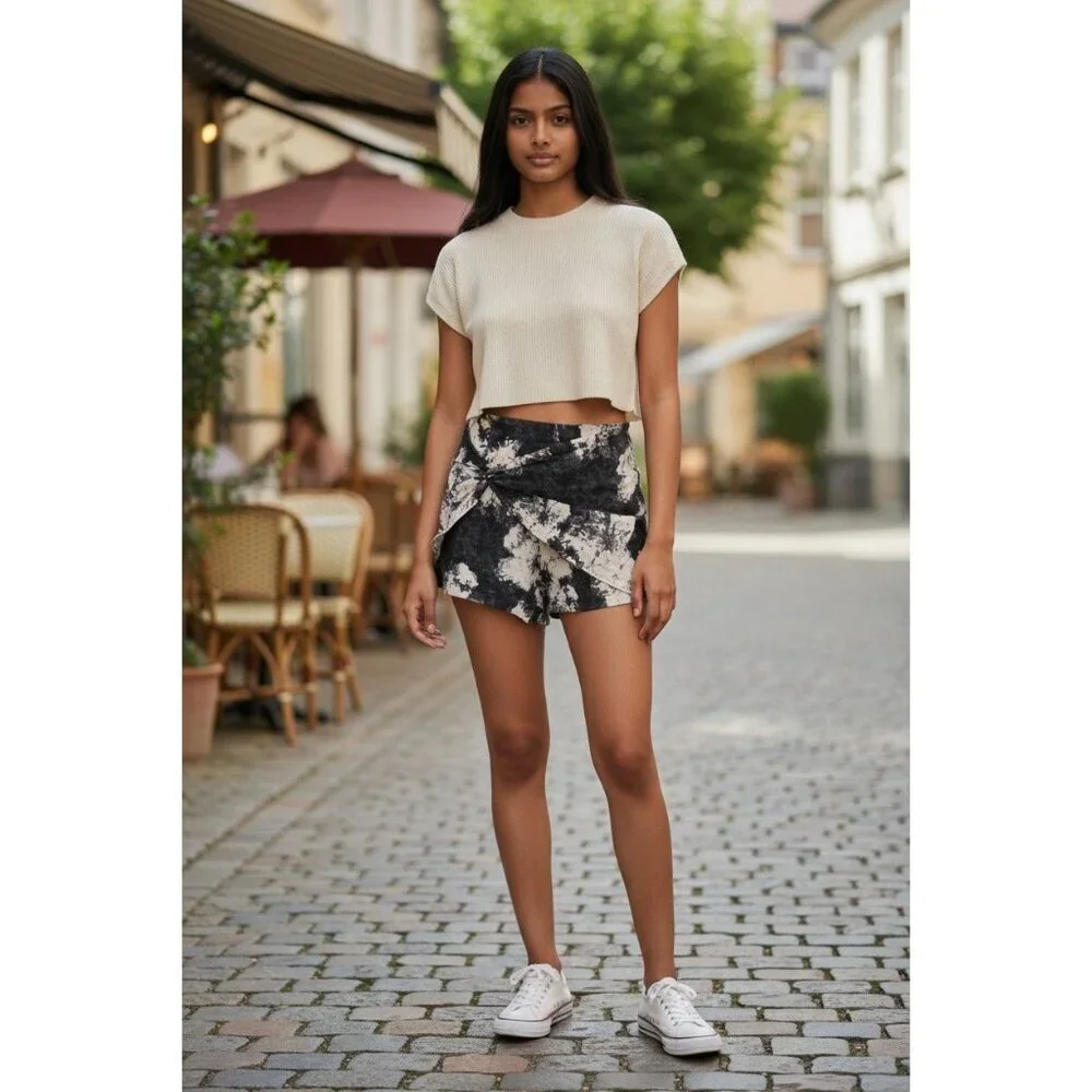 Free People Wrap Front Shorts Women's Linen Blend Tie Dye Print size S